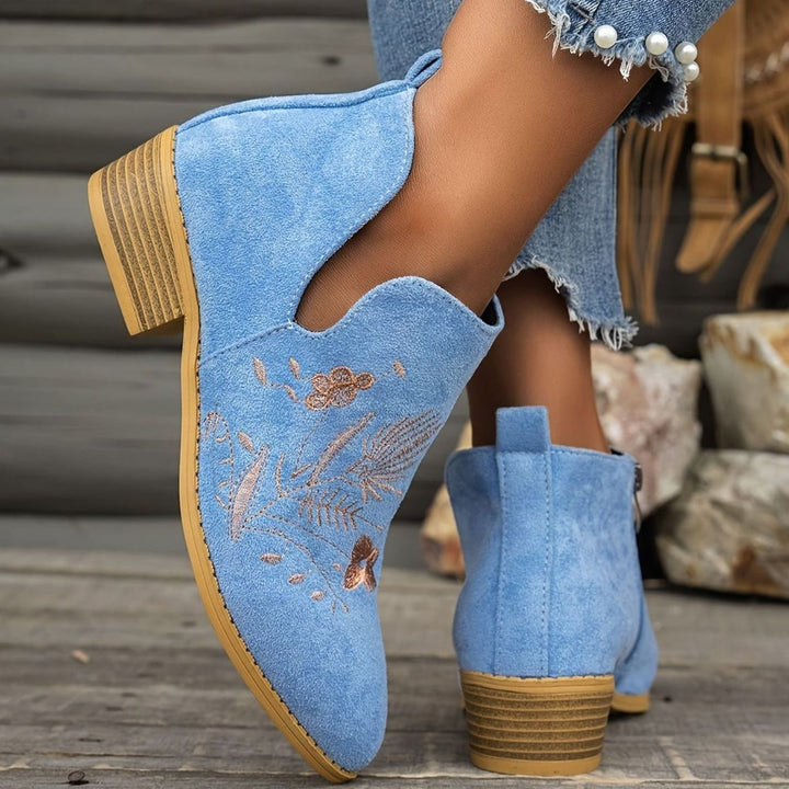 Women's Embroidered Low-Heel Pointed-Toe Ankle Boots, Multicolor