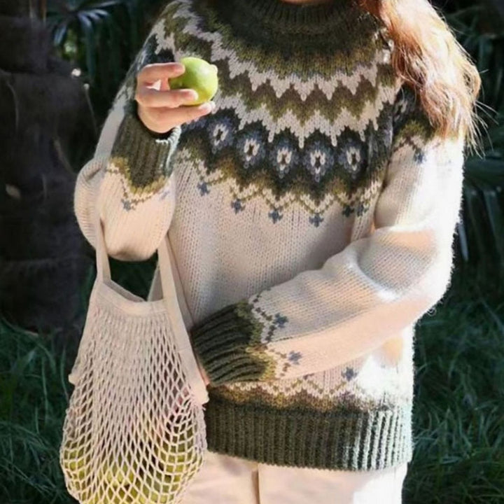 Women's Fair Isle Nordic Pattern Sweater Relaxed-Fit Pullover - Green