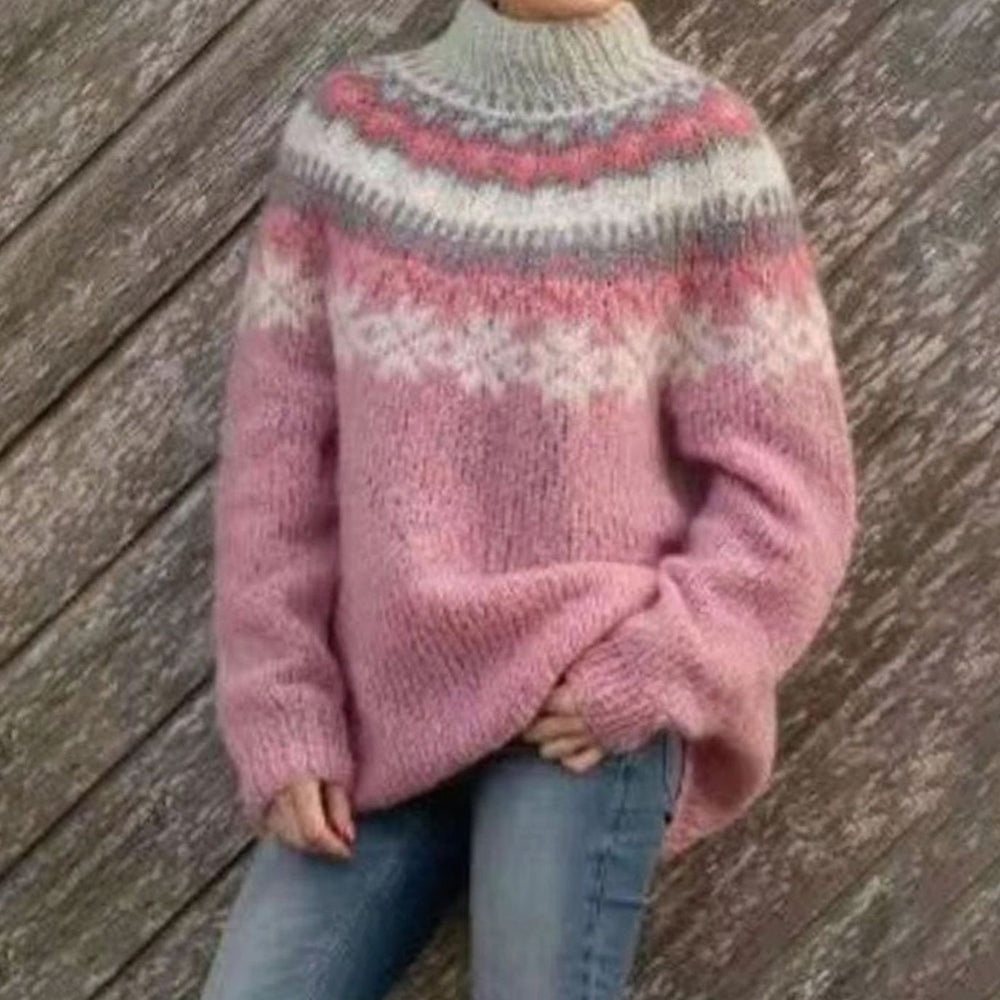 Women's Fair Isle Nordic Pattern Sweater Relaxed-Fit Pullover - Pink