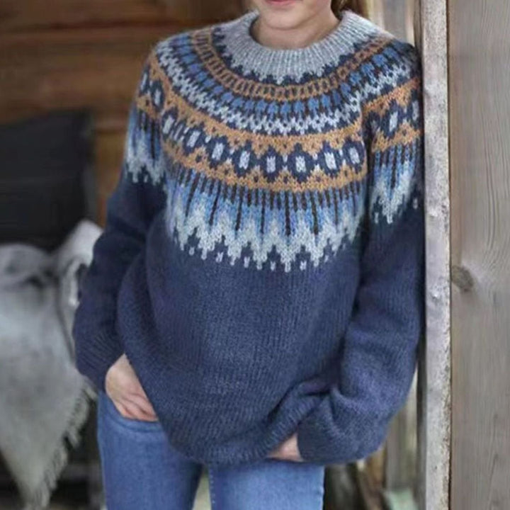 Women's Fair Isle Nordic Pattern Sweater Relaxed-Fit Pullover - Grey