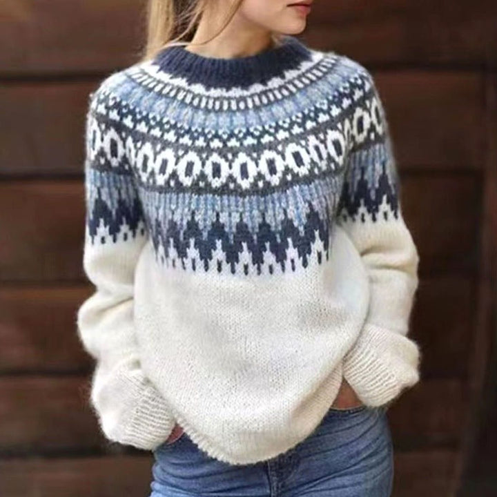 Women's Fair Isle Nordic Pattern Sweater Relaxed-Fit Pullover - White