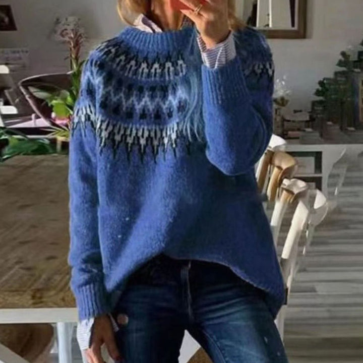 Women's Fair Isle Nordic Pattern Sweater Relaxed-Fit Pullover - Blue