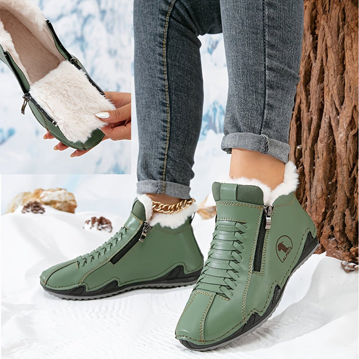 Women's Faux-Fur Lined Lace-Up Winter Ankle Boots Wide Toe Box