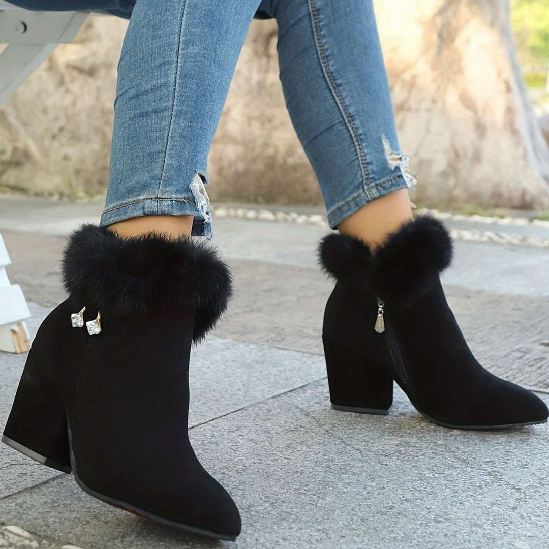 Women's Faux-Fur Trim Block-Heel Winter Ankle Boots
