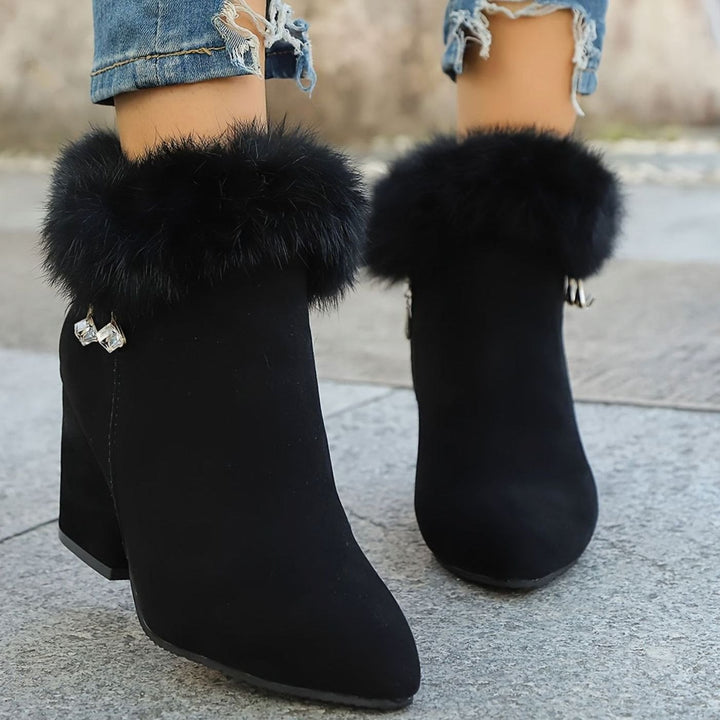 Women's Faux-Fur Trim Block-Heel Winter Ankle Boots
