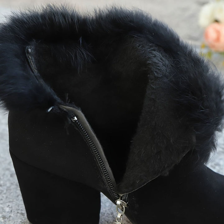 Women's Faux-Fur Trim Block-Heel Winter Ankle Boots