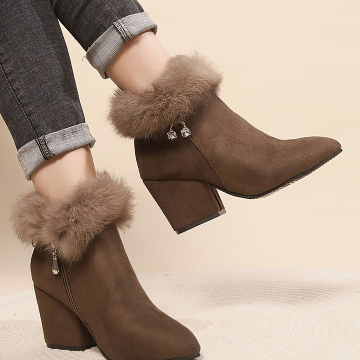 Women's Faux-Fur Trim Block-Heel Winter Ankle Boots