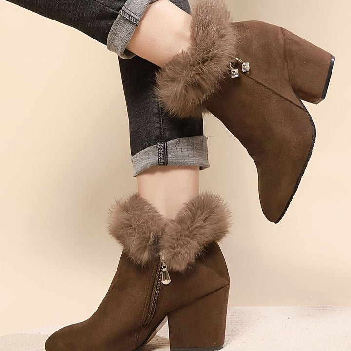 Women's Faux-Fur Trim Block-Heel Winter Ankle Boots