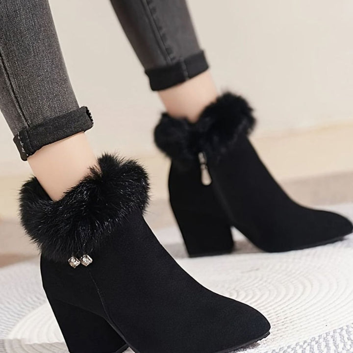 Women's Faux-Fur Trim Block-Heel Winter Ankle Boots