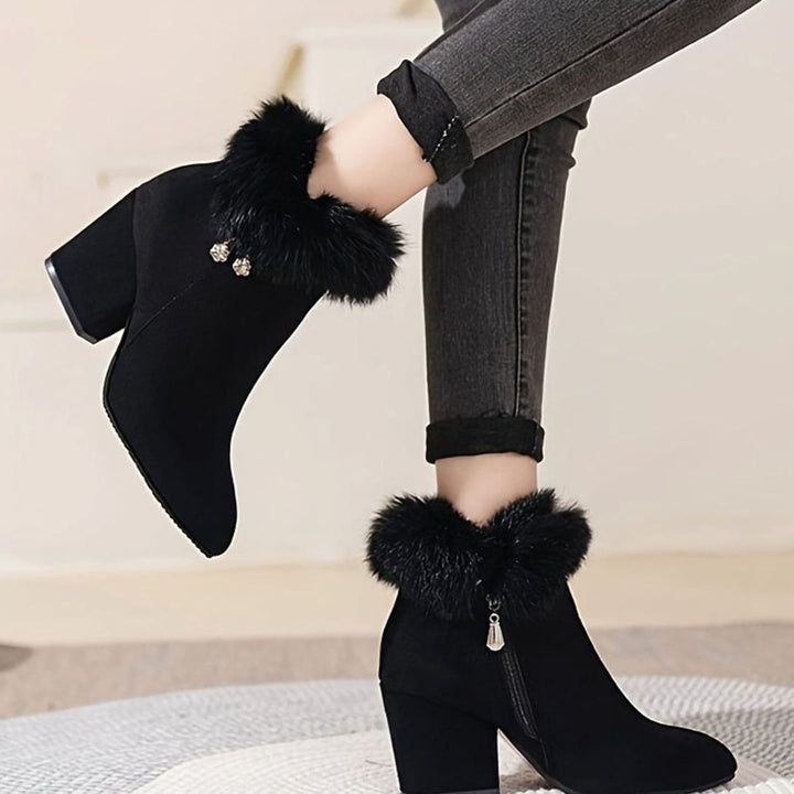 Women's Faux-Fur Trim Block-Heel Winter Ankle Boots
