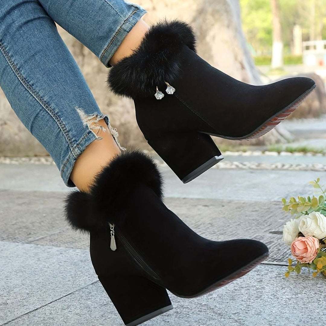 Women's Faux-Fur Trim Block-Heel Winter Ankle Boots