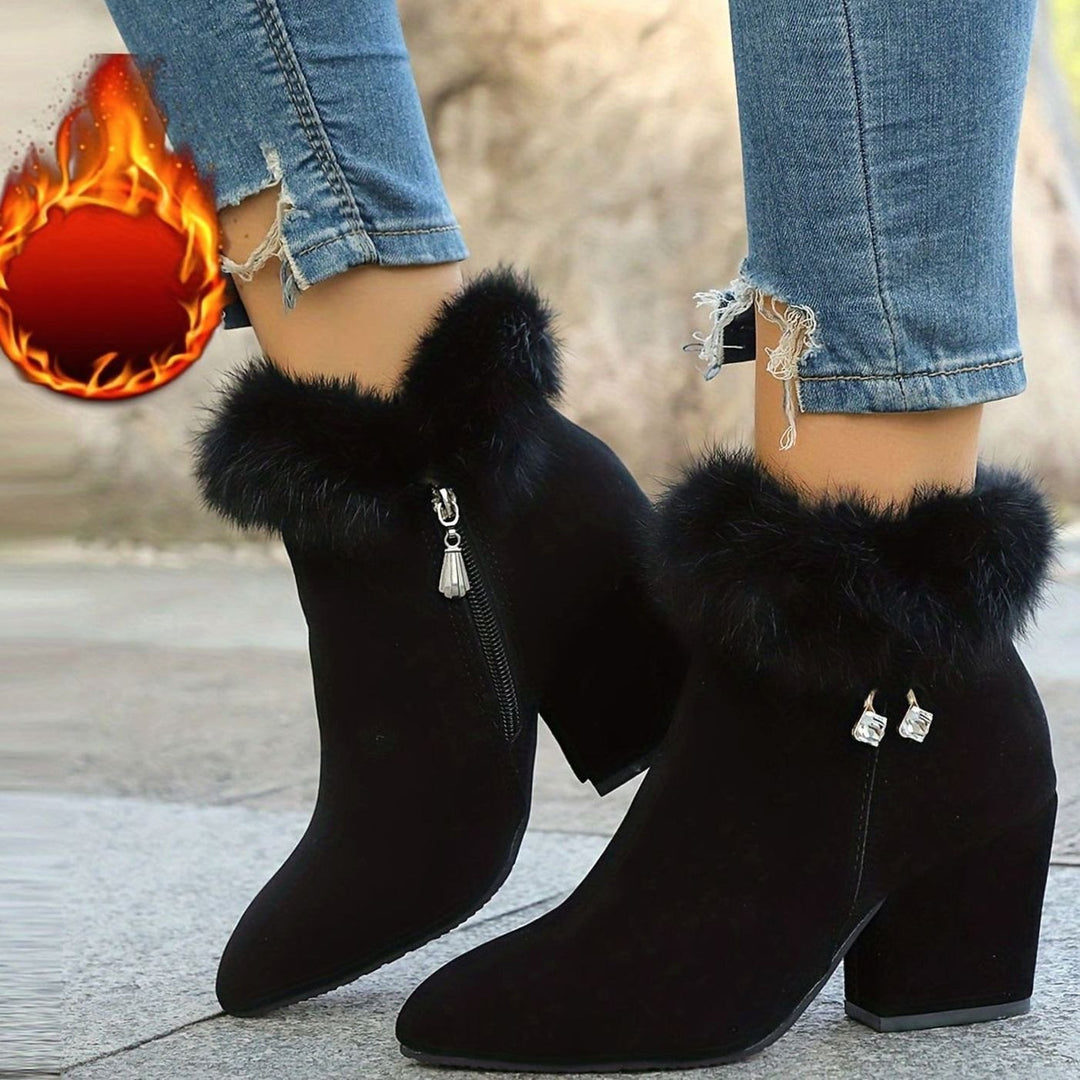 Women's Faux-Fur Trim Block-Heel Winter Ankle Boots