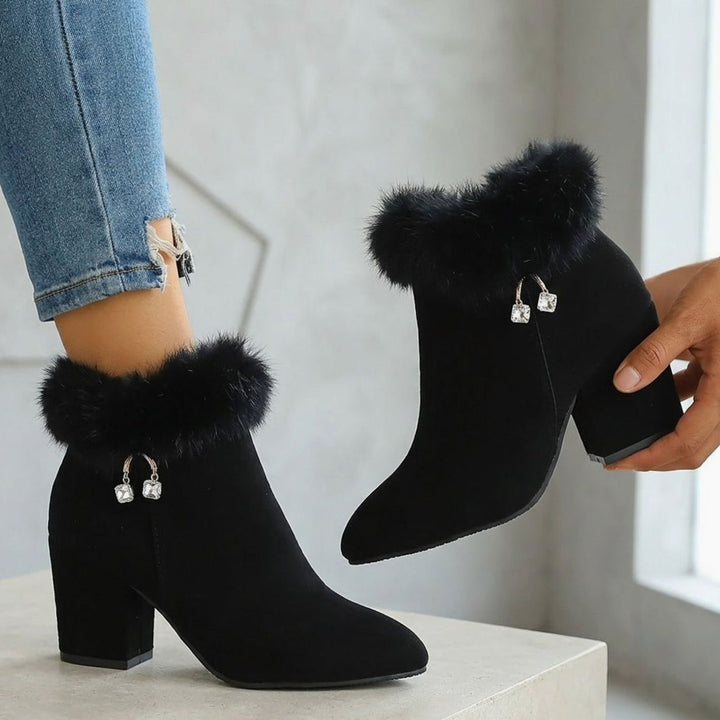 Women's Faux-Fur Trim Block-Heel Winter Ankle Boots