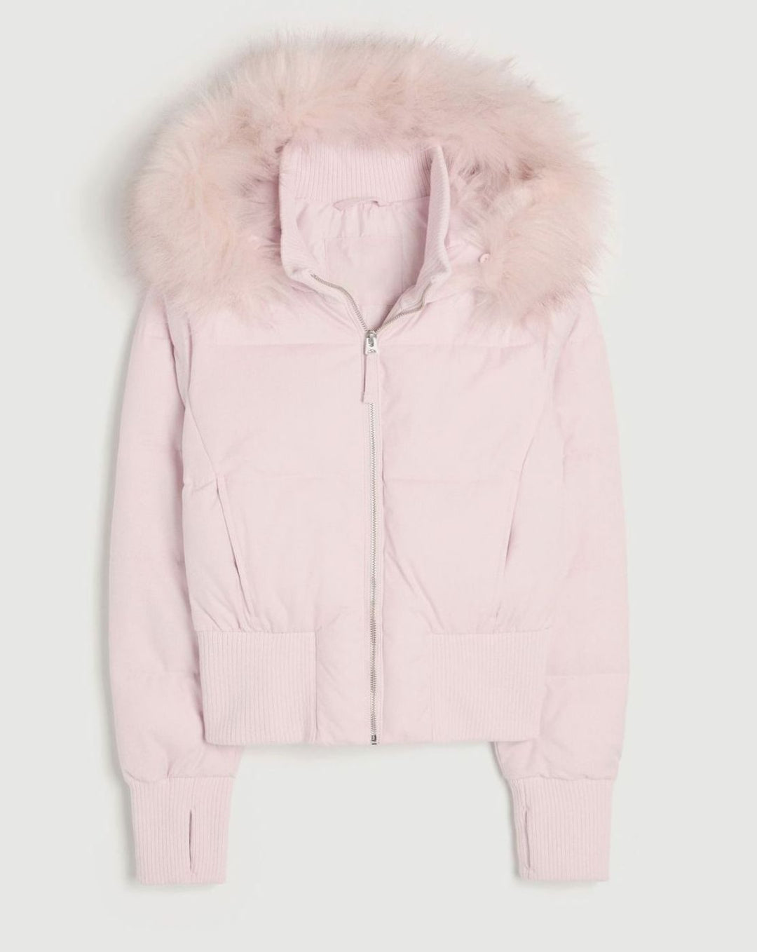 Women's Faux Fur Trim Cropped Puffer Hooded Jacket - Pink
