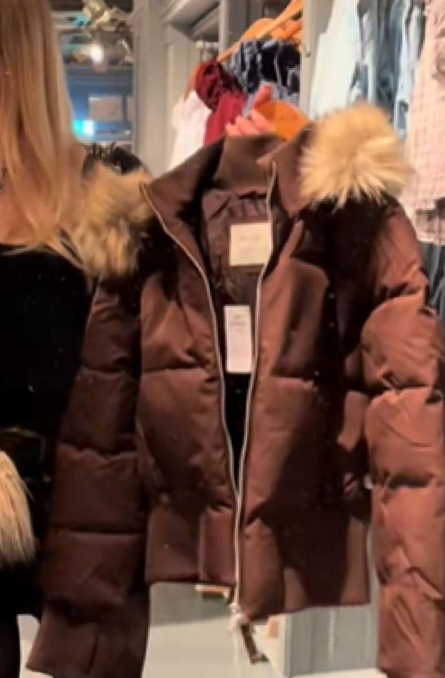 Women's Faux Fur Trim Cropped Puffer Hooded Jacket - Brown
