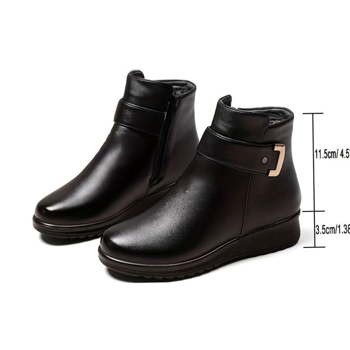 Women's Faux Leather Fleece-Lined Buckle Winter Ankle Boots