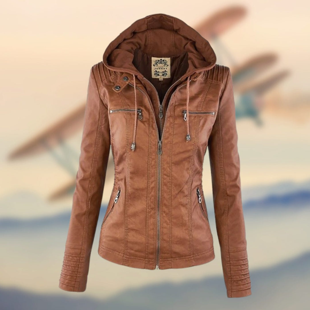 Women's Faux Leather Slim-Fit Zip-Up Biker Jacket