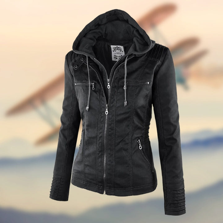 Women's Faux Leather Slim-Fit Zip-Up Biker Jacket - Black