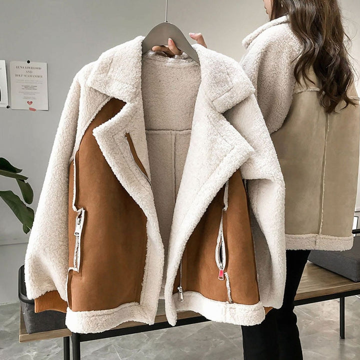 Women's Faux Shearling Oversized Coat Relaxed-Fit Turn-Down Collar - Brown