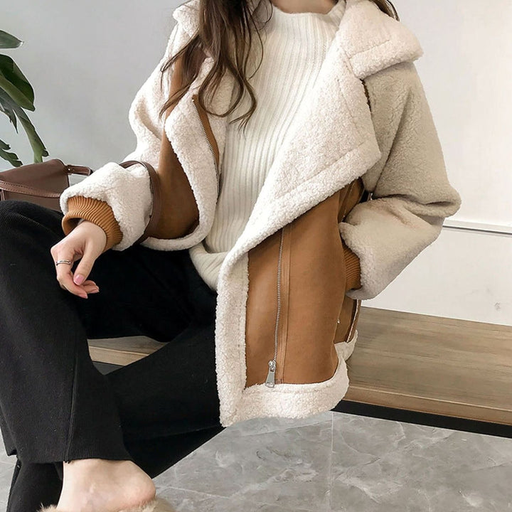 Women's Faux Shearling Oversized Coat Relaxed-Fit Turn-Down Collar