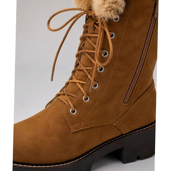 Women's Faux-Suede Fur-Cuff Lace-Up Knee-High Winter Boots