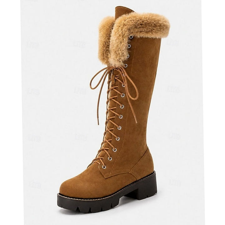 Women's Faux-Suede Fur-Cuff Lace-Up Knee-High Winter Boots
