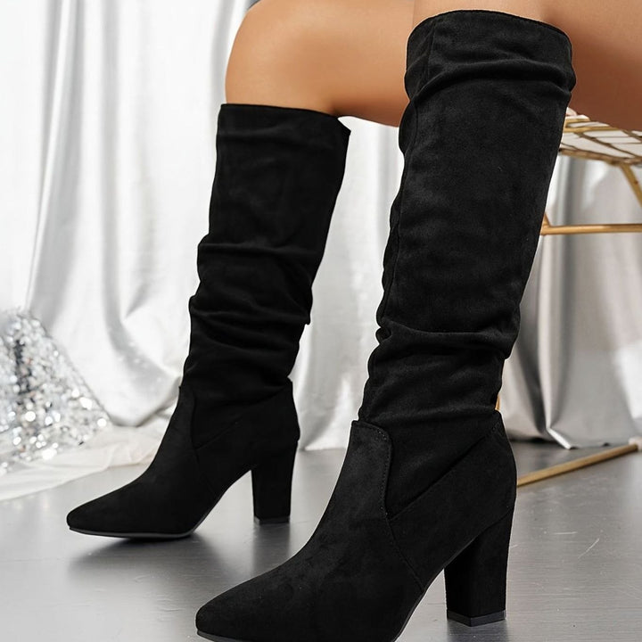 Women's Faux Suede Slouch Knee-High Block Heel Boots