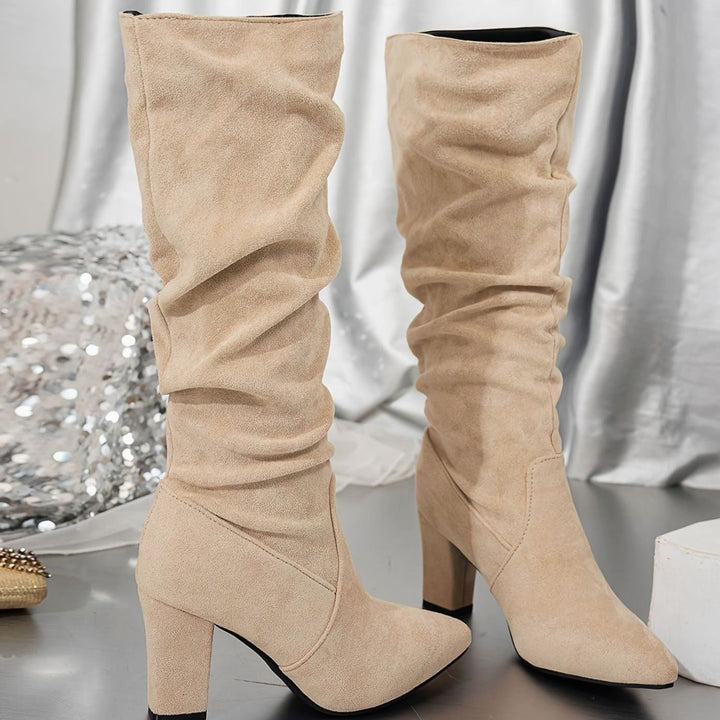 Women's Faux Suede Slouch Knee-High Block Heel Boots
