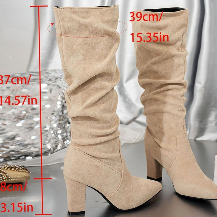 Women's Faux Suede Slouch Knee-High Block Heel Boots