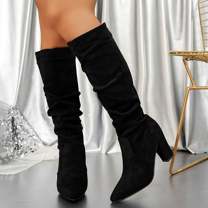 Women's Faux Suede Slouch Knee-High Block Heel Boots