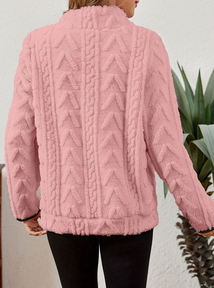 Women's Fleece Quarter-Zip Pullover Sweater Kangaroo Pocket
