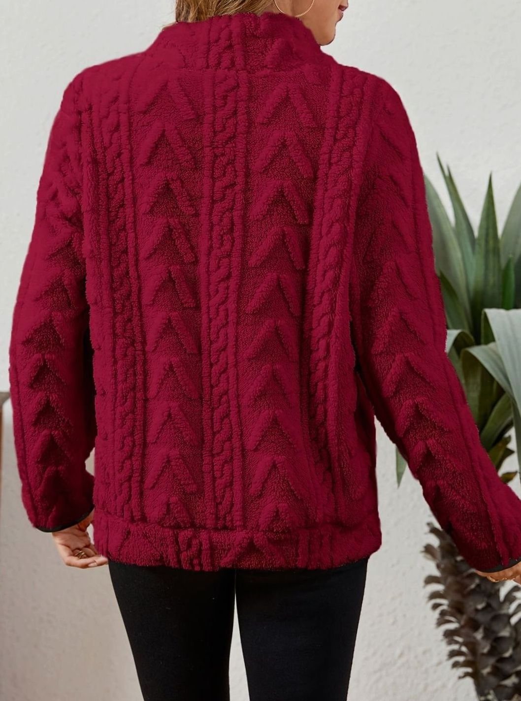 Women's Fleece Quarter-Zip Pullover Sweater Kangaroo Pocket