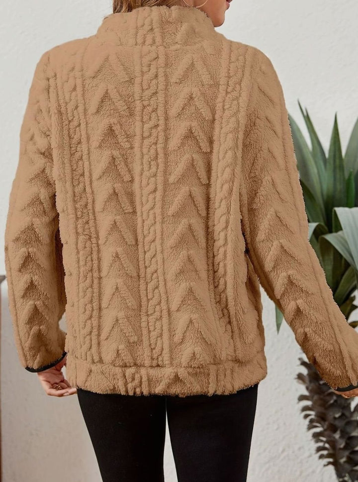 Women's Fleece Quarter-Zip Pullover Sweater Kangaroo Pocket