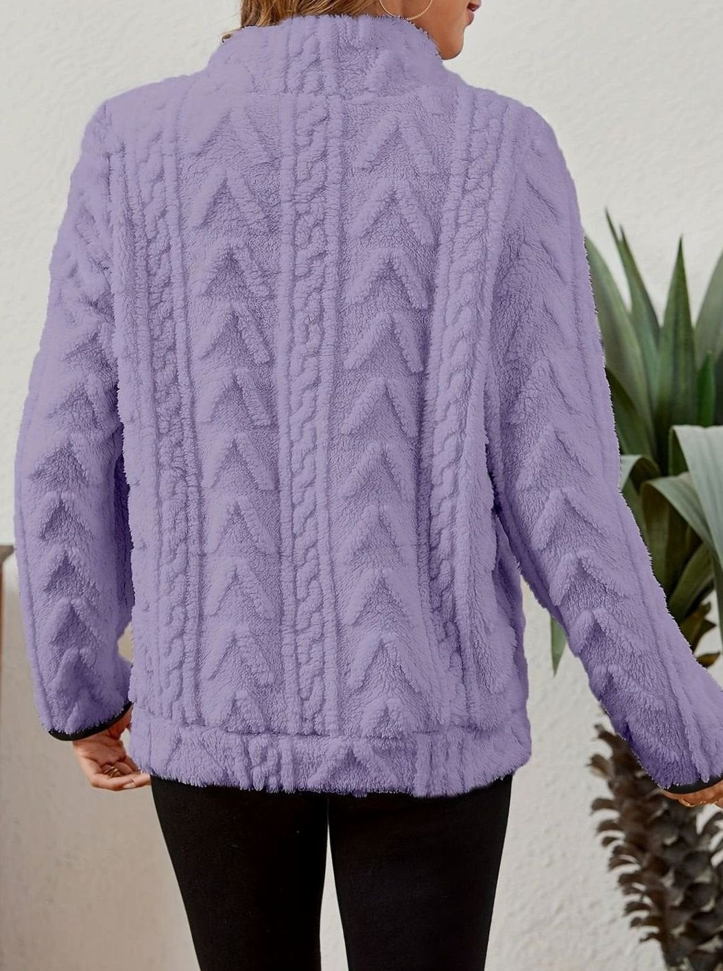Women's Fleece Quarter-Zip Pullover Sweater Kangaroo Pocket