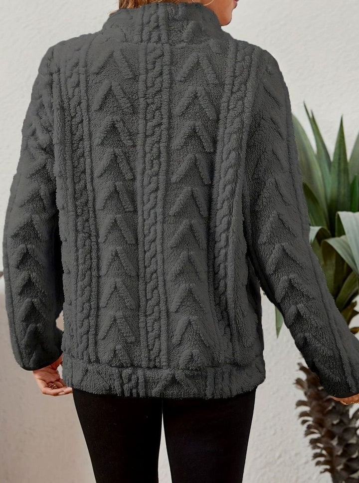 Women's Fleece Quarter-Zip Pullover Sweater Kangaroo Pocket