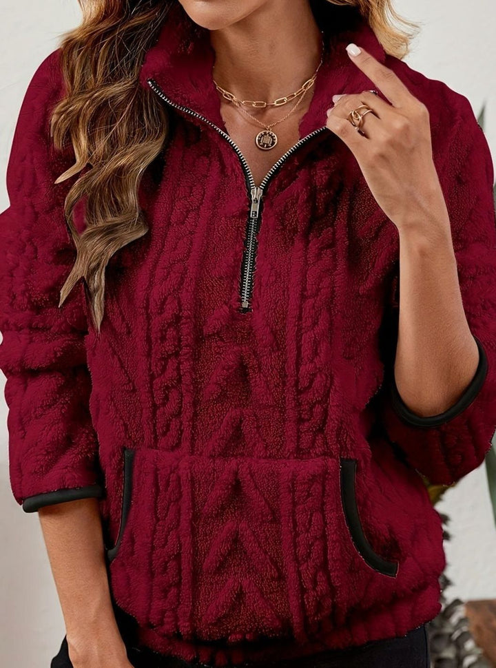 Women's Fleece Quarter-Zip Pullover Sweater Kangaroo Pocket