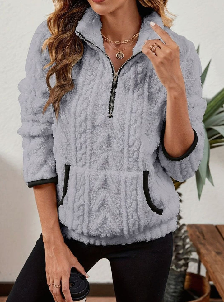 Women's Fleece Quarter-Zip Pullover Sweater Kangaroo Pocket
