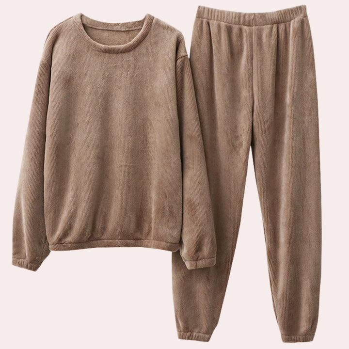 Women's Fleece Two-Piece Loungewear Lounge Outfit Set - Brown