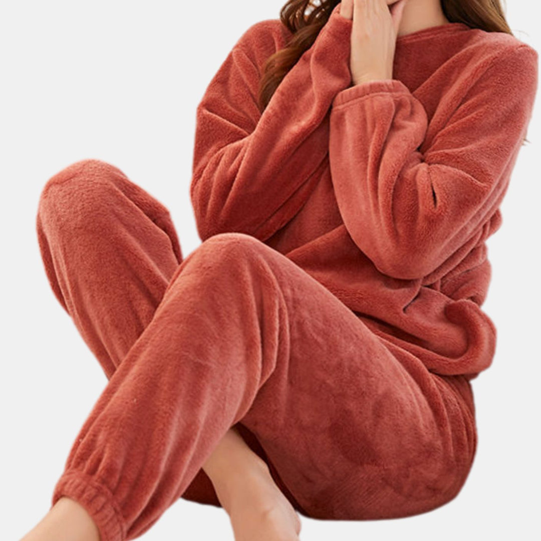 Women's Fleece Two-Piece Loungewear Lounge Outfit Set - Red