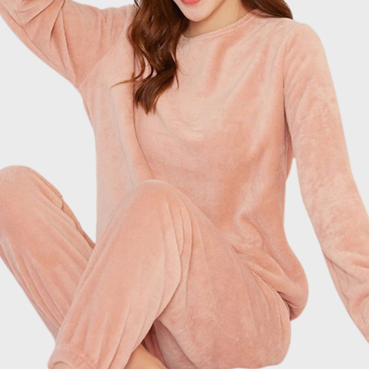 Women's Fleece Two-Piece Loungewear Lounge Outfit Set - Pink