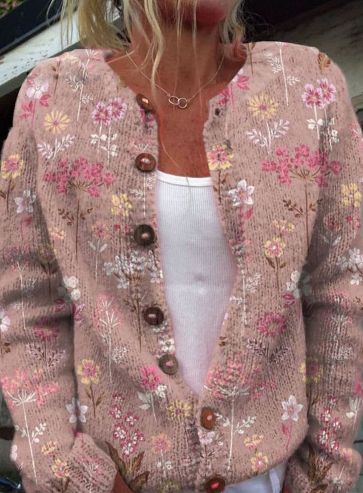 Women's Floral Button-Front Long Sleeve Cardigan - Pink