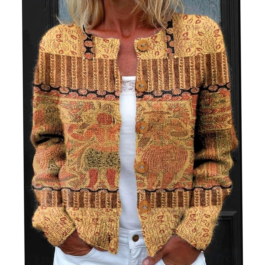 Women's Floral Button-Front Round-Neck Knit Cardigan
