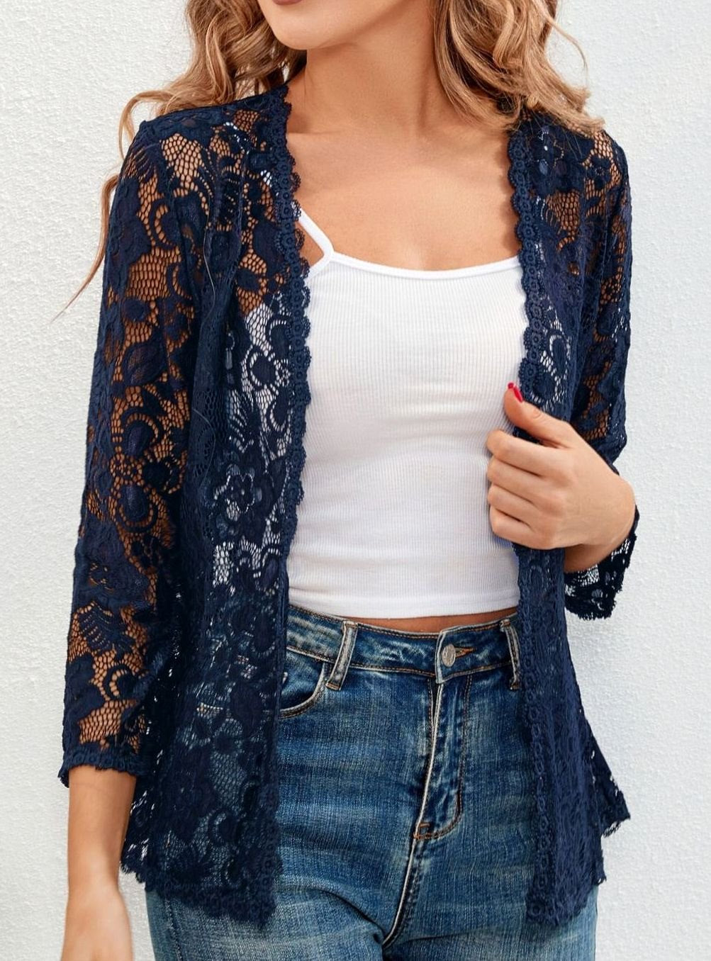 Women's Floral Lace Open-Front Cardigan