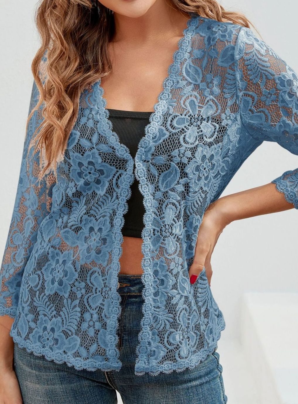 Women's Floral Lace Open-Front Cardigan