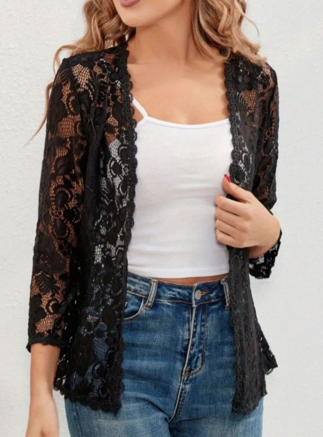 Women's Floral Lace Open-Front Cardigan