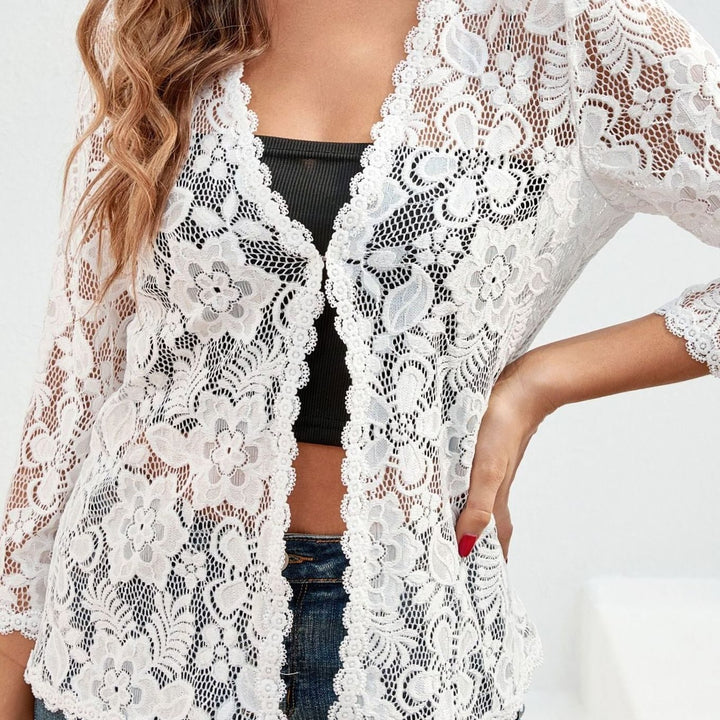 Women's Floral Lace Open-Front Cardigan - White