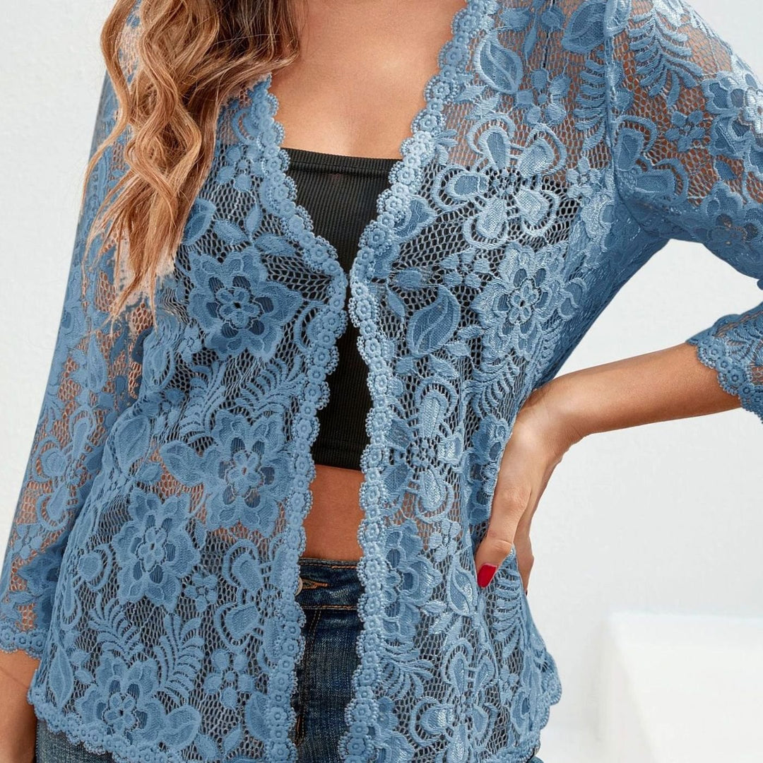 Women's Floral Lace Open-Front Cardigan - Dodger Blue