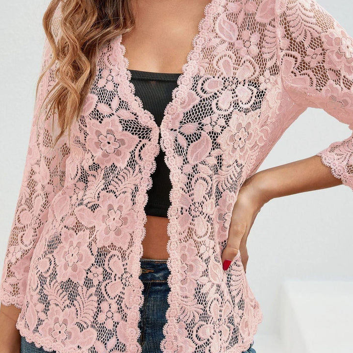 Women's Floral Lace Open-Front Cardigan - Pink