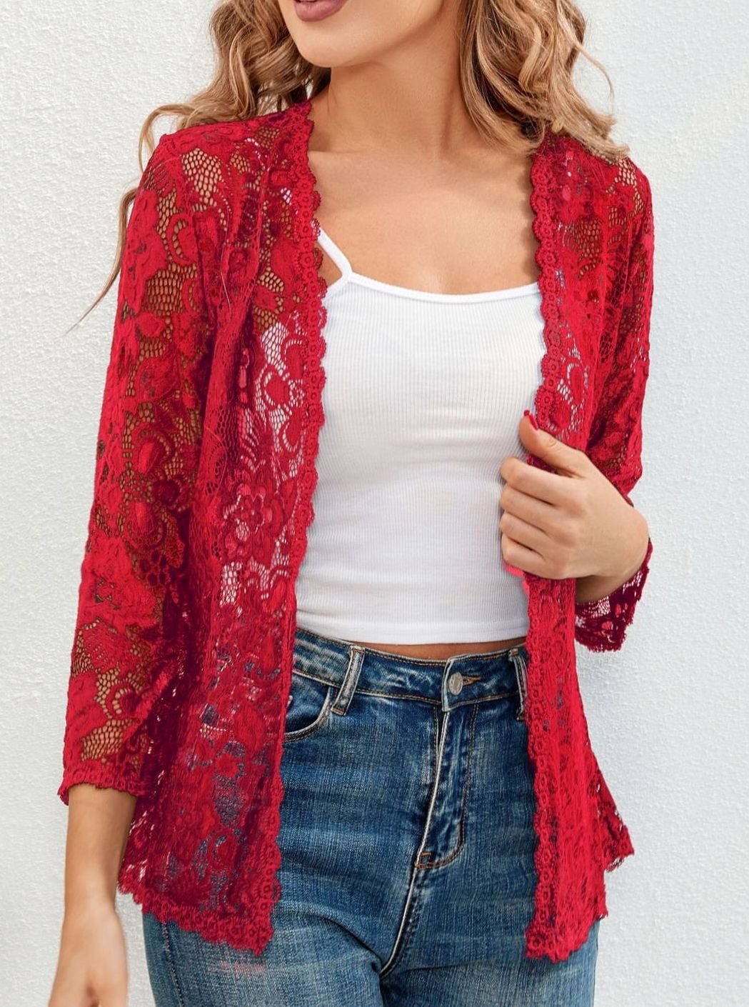 Women's Floral Lace Open-Front Cardigan