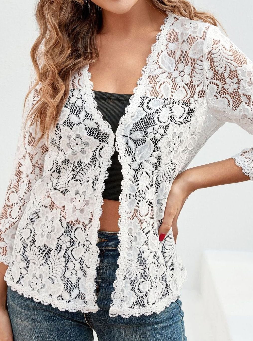 Women's Floral Lace Open-Front Cardigan
